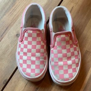 Pink and white check vans slip ons